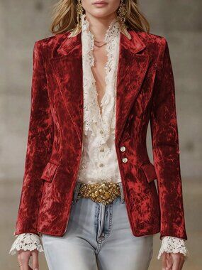 Red Elegant Single-Breasted Women's Blazer Jacket with Lining